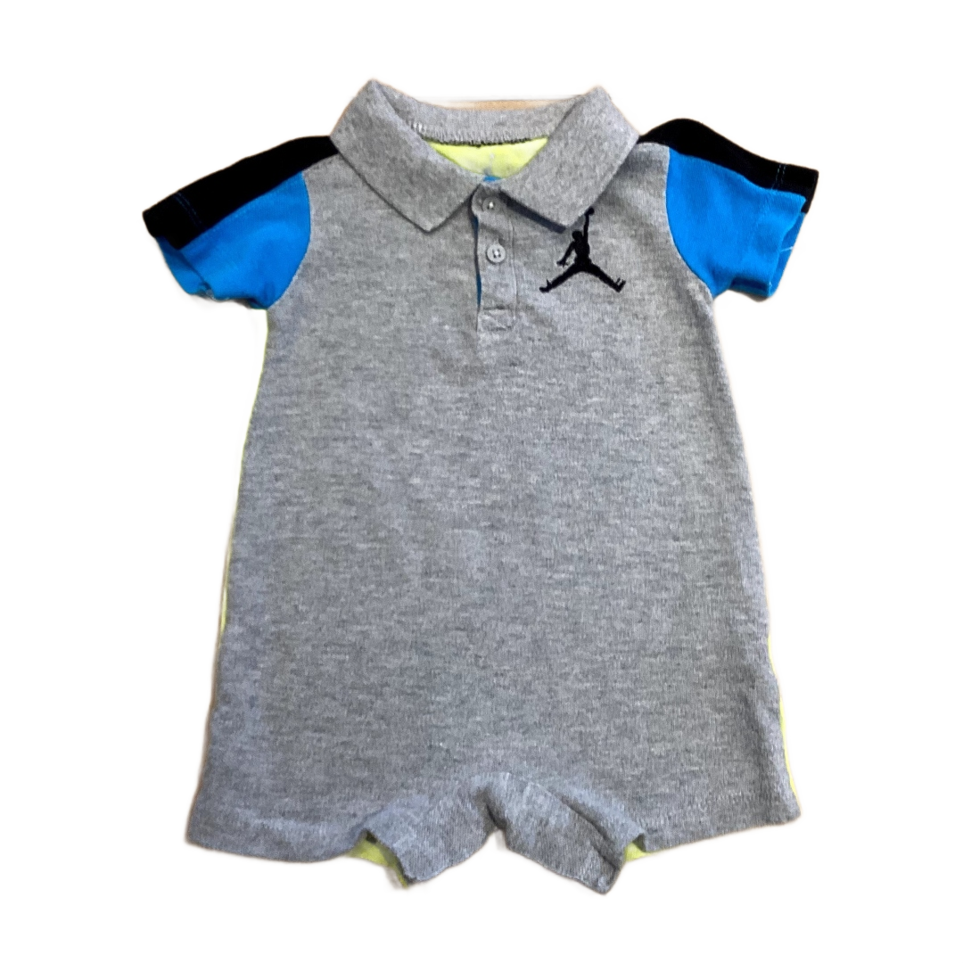 0-3 Boys Jordan Gray, Blue, and Yellow Polo Onesie with Basketball Decal