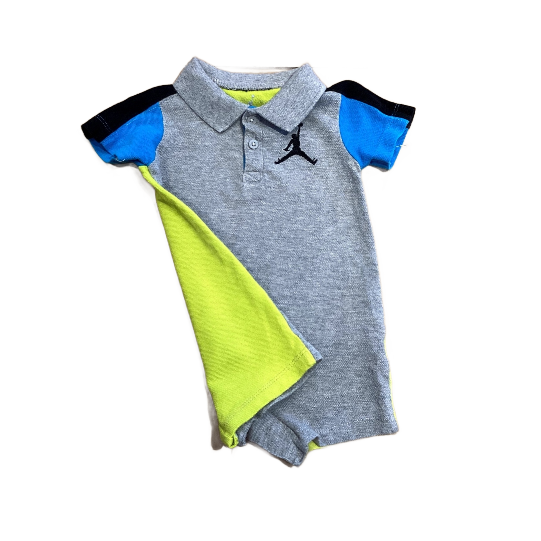 0-3 Boys Jordan Gray, Blue, and Yellow Polo Onesie with Basketball Decal