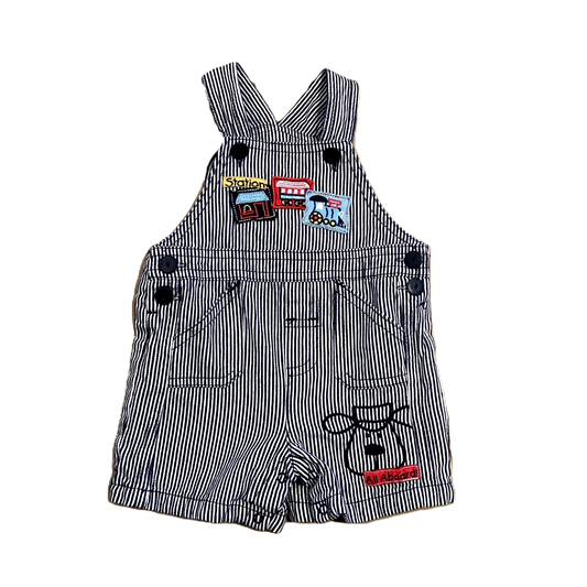 0-3 Boys Babyworks Blue and White Striped Overalls with Train Decals