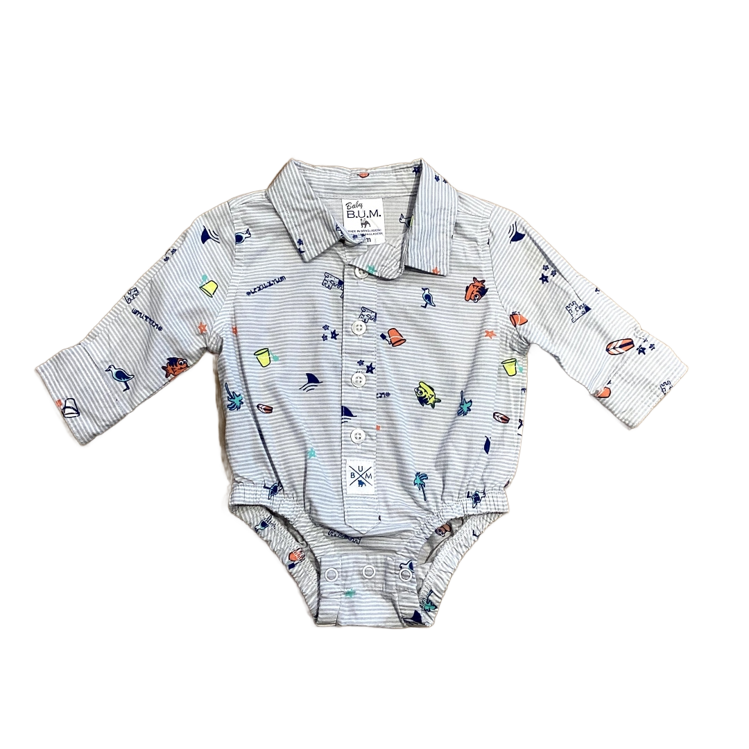 0-3 Boys Baby B.U.M. Beach Printed Polo Long-Sleeved Onesie