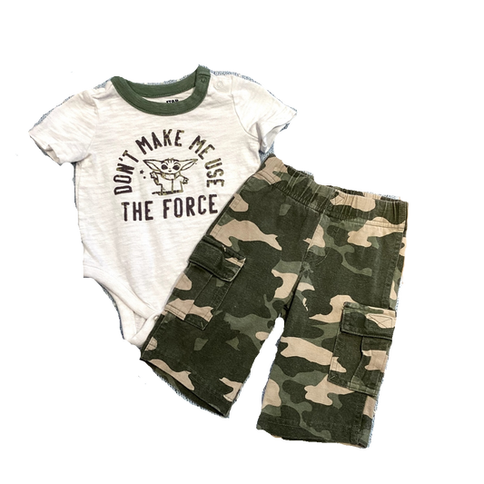 0-3 Boys Baby Gap Baby Yoda Onesie, Child of Mine Camo Pants