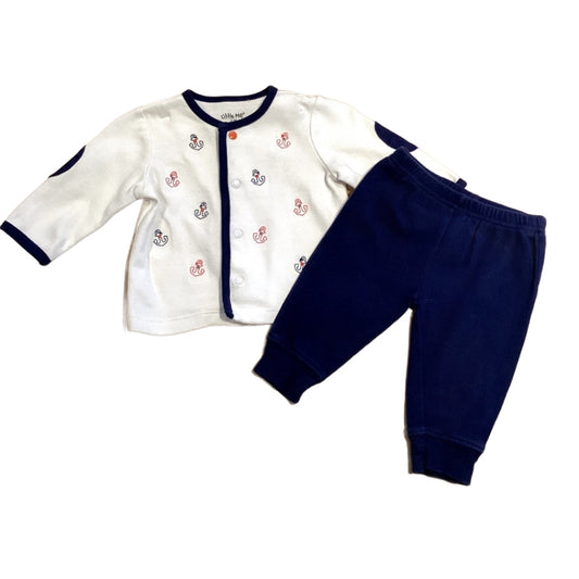 0-3 Boys Little Me White and Navy Blue Anchor Jacket, Just One You Navy Blue Leggings