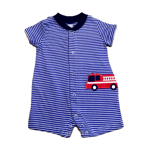 0-3 Boys Child Of Mine NWT Blue and Gray Striped Onesie with Firetruck Decal