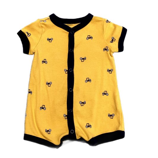 0-3 Boys Carter's Yellow and Navy Blue Romper with Tractors