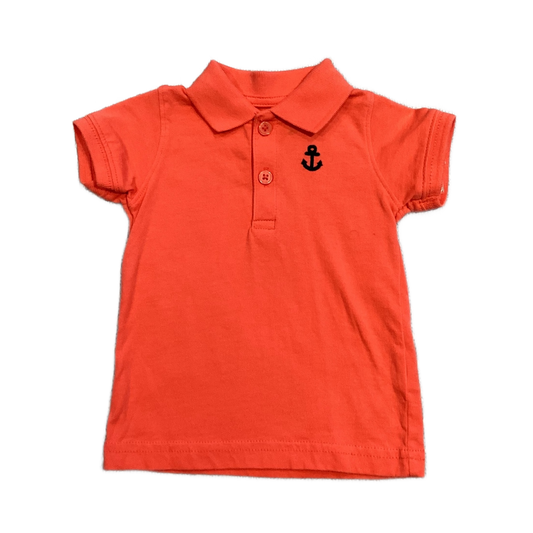 0-3 Boys Just One You Coral Orange Polo with Anchor Decal