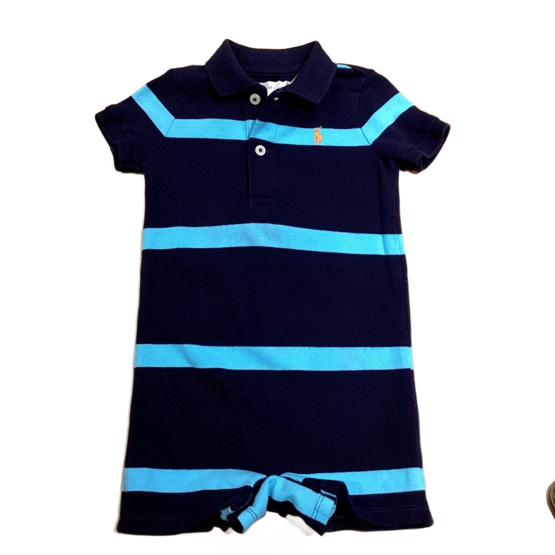 3-6 Boys Ralph Lauren Blue Thick Striped Polo Onesie