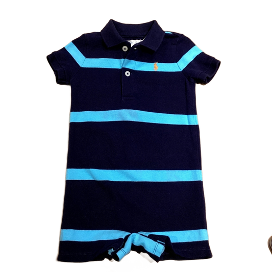 3-6 Boys Ralph Lauren Blue Thick Striped Polo Onesie