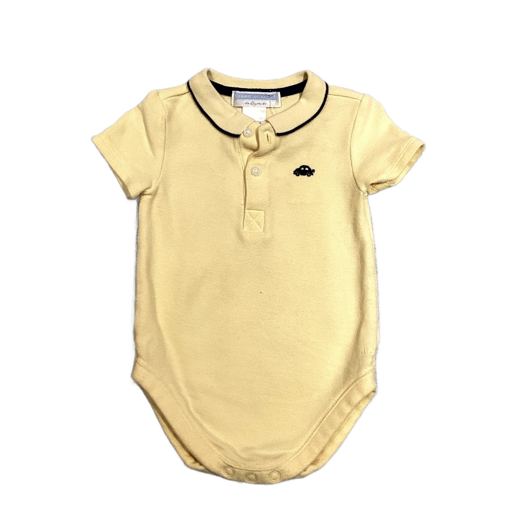 3-6 Boys Janie and Jack Pastel Yellow Collared Polo Onesie with Car Decal