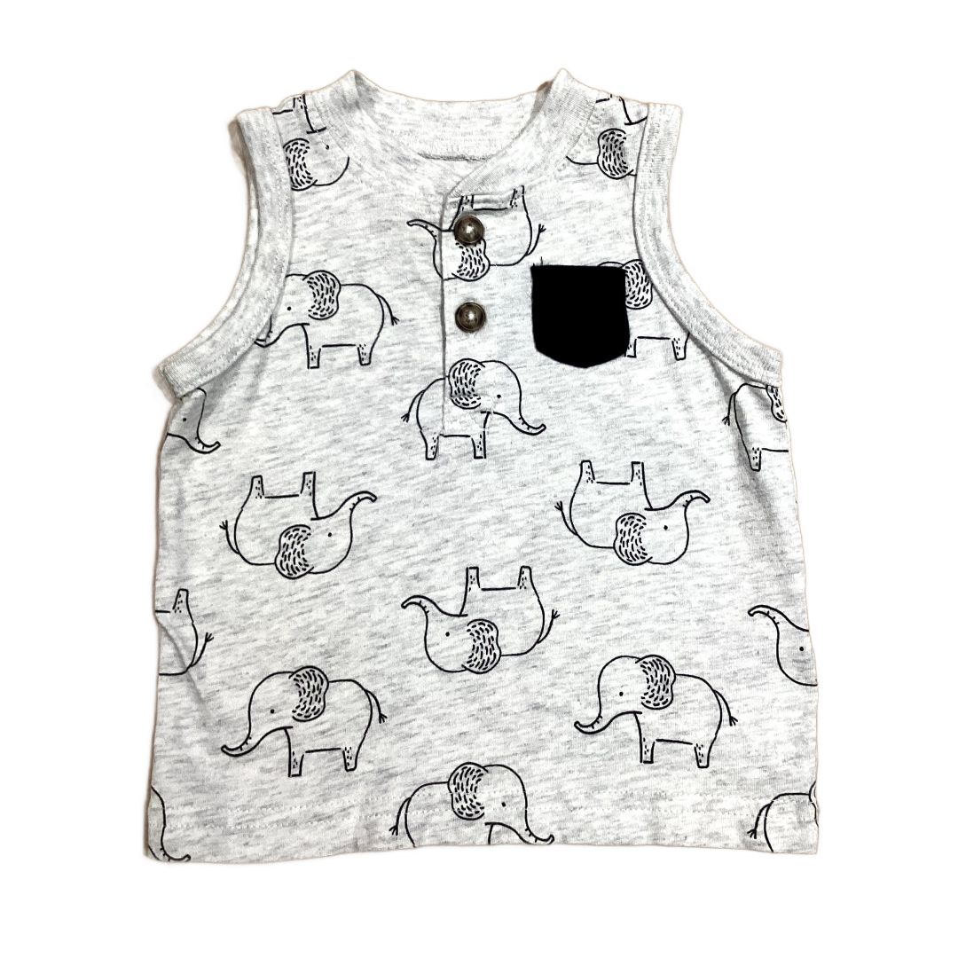 3-6 Boys Child of Mine Light Gray and Black Elephant Tank Top