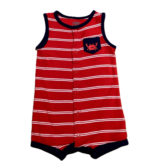 3-6 Boys Child of Mine Red, White and Blue Striped Onesie with Crab On The Pocket