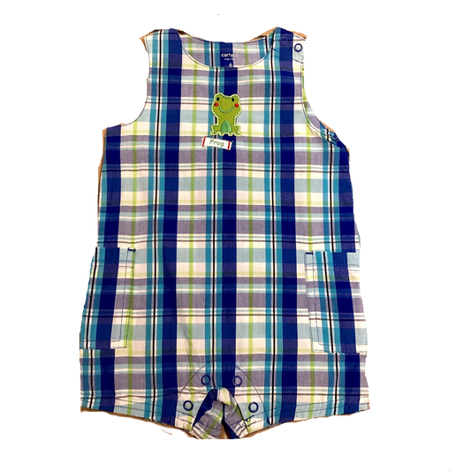 3-6 Boys Carter's Blue and Green Plaid Overalls with Frog Decal