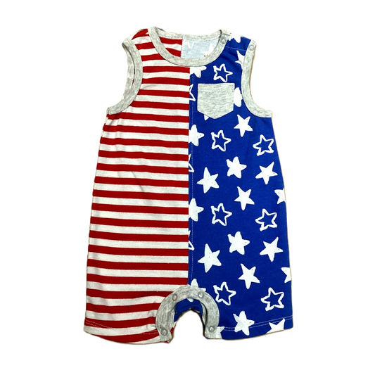 3-6 Boys Cat & Jack Red White and Blue Patterned Onesie