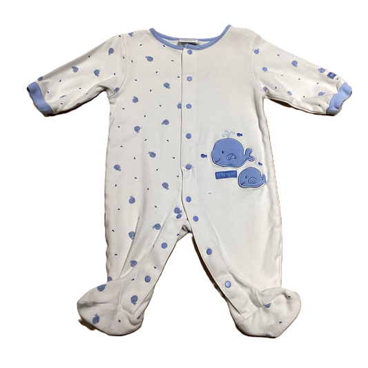 3-6 Boys Carter's Baby White and Blue Whale Little Squirt Sleeper