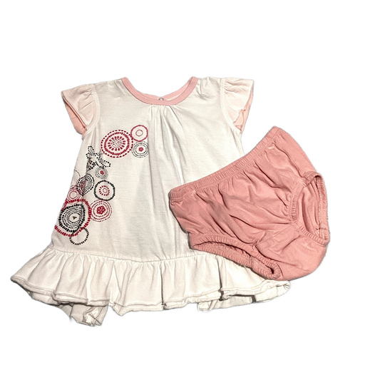 6-9 Girls Burts Bees off White Flutter shirt w/Spiral Detail, Matching Bloomers