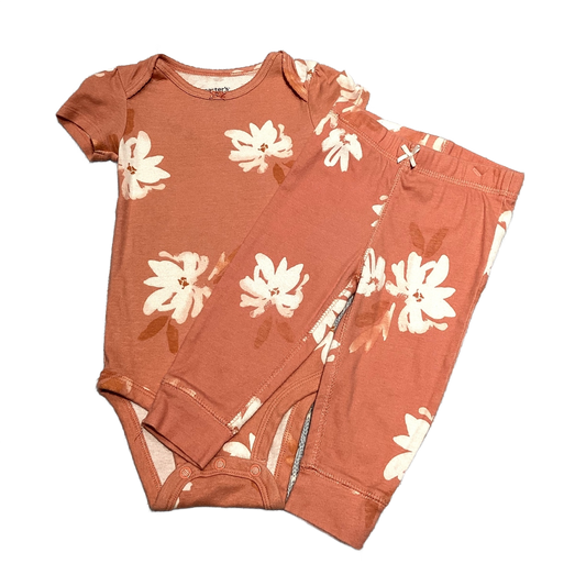 6-9 Girls Carter's Melon Floral Onesie, Matching Pants