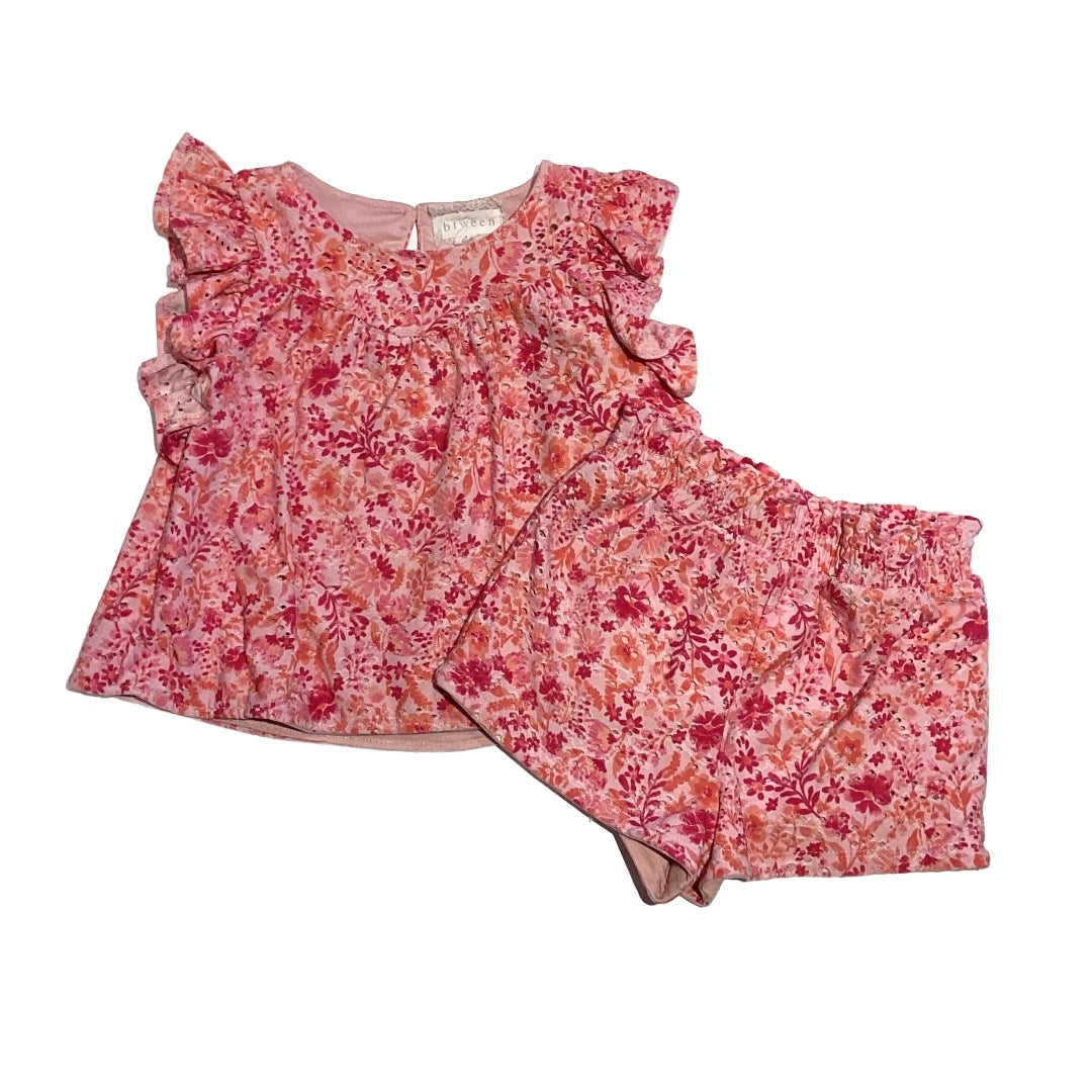 3T Girls Between Pink, Orange and White Frilly Top with Matching Shorts