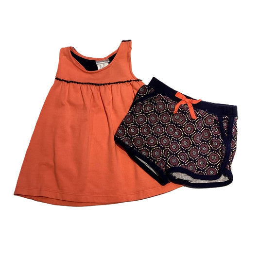 3T Girls Savannah Orange Racerback Tank Top with Patterned Back, Matching Patterned Shorts