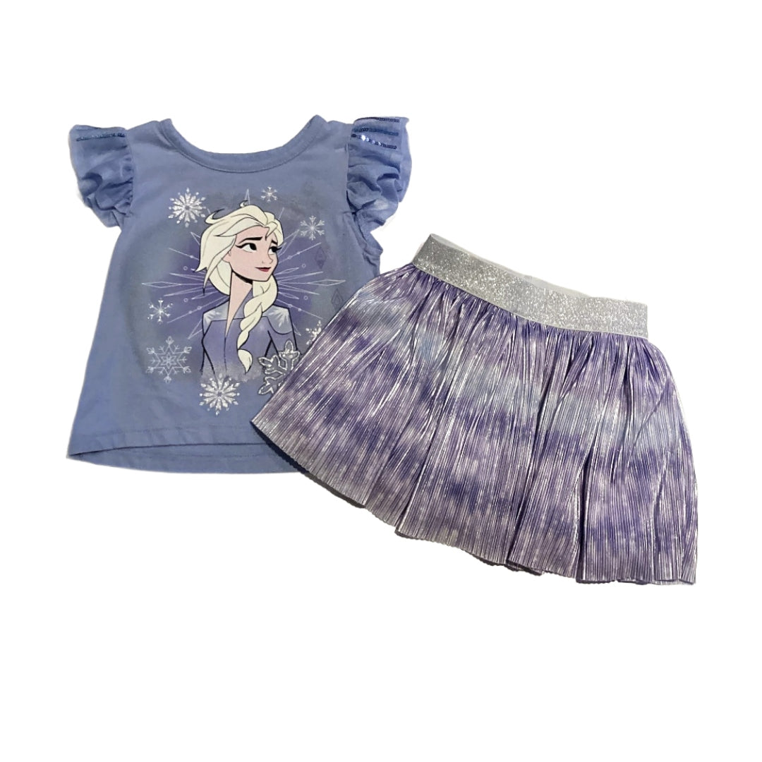 3T Girls Disney Frozen Elsa T-Shirt with Purple, Silver and Blue Skirt