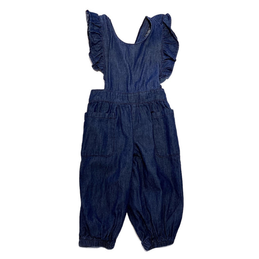 3T Girls Lightweight Denim Ruffled Overalls