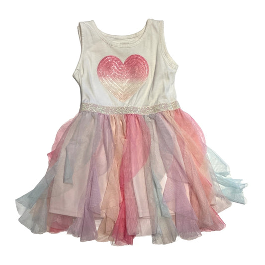 3T Girls The Children's Place White and Pink Ombre Heart Dress with Asymmetrical, Multi-Colored Tutu