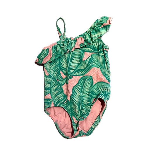 12-18 Girls Pink/Green Asymmetrical One Piece w/Leaf Pattern