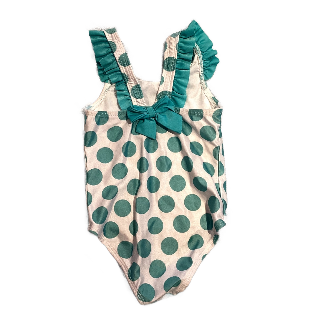 2T Girls White One Piece w/Turquoise Polka Dots