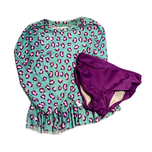 3T Girls Cat & Jack Turquoise/Purple Animal Print Swim Shirt and Bottoms