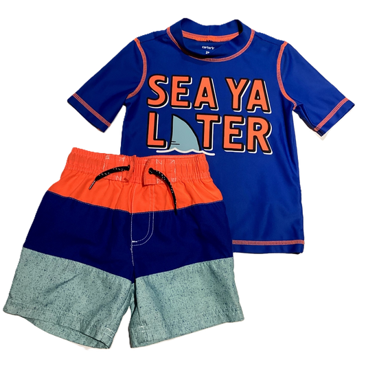 2T Boys  Carter's Royal Blue See Ya Later Swim Shirt and Trunks