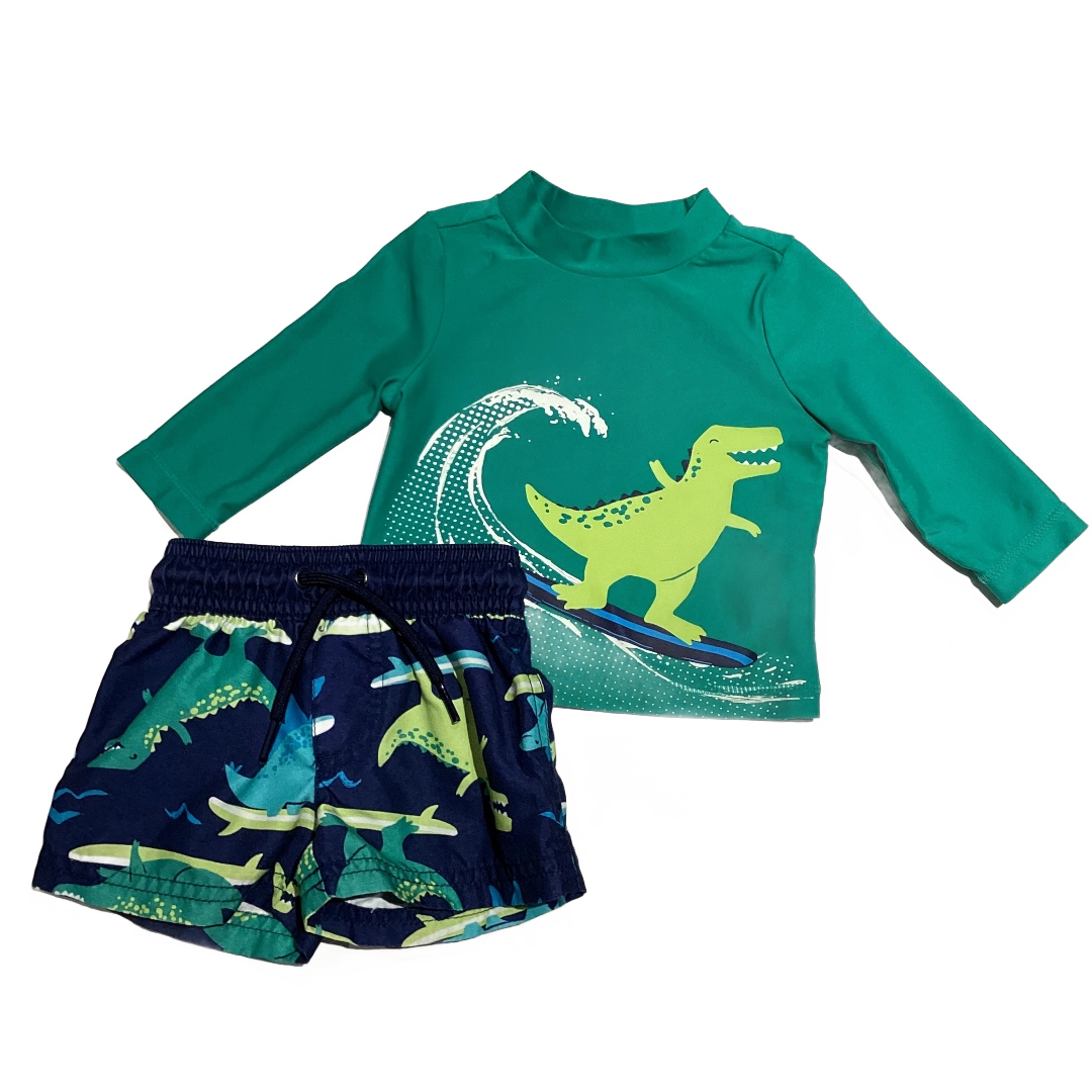 0-3 Boys Just One You Green and Navy Blue Matching Dinosaur Set