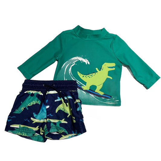 0-3 Boys Just One You Green and Navy Blue Matching Dinosaur Set