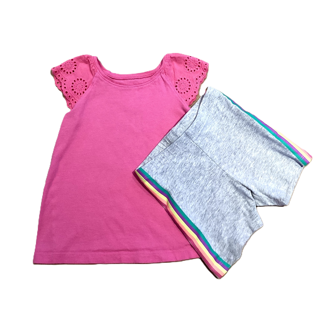 3T Girls Jumping Beans Dark Pink Tshirt, Jumping Beans Shorts w/Side Stripes