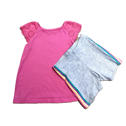 3T Girls Jumping Beans Dark Pink Tshirt, Jumping Beans Shorts w/Side Stripes