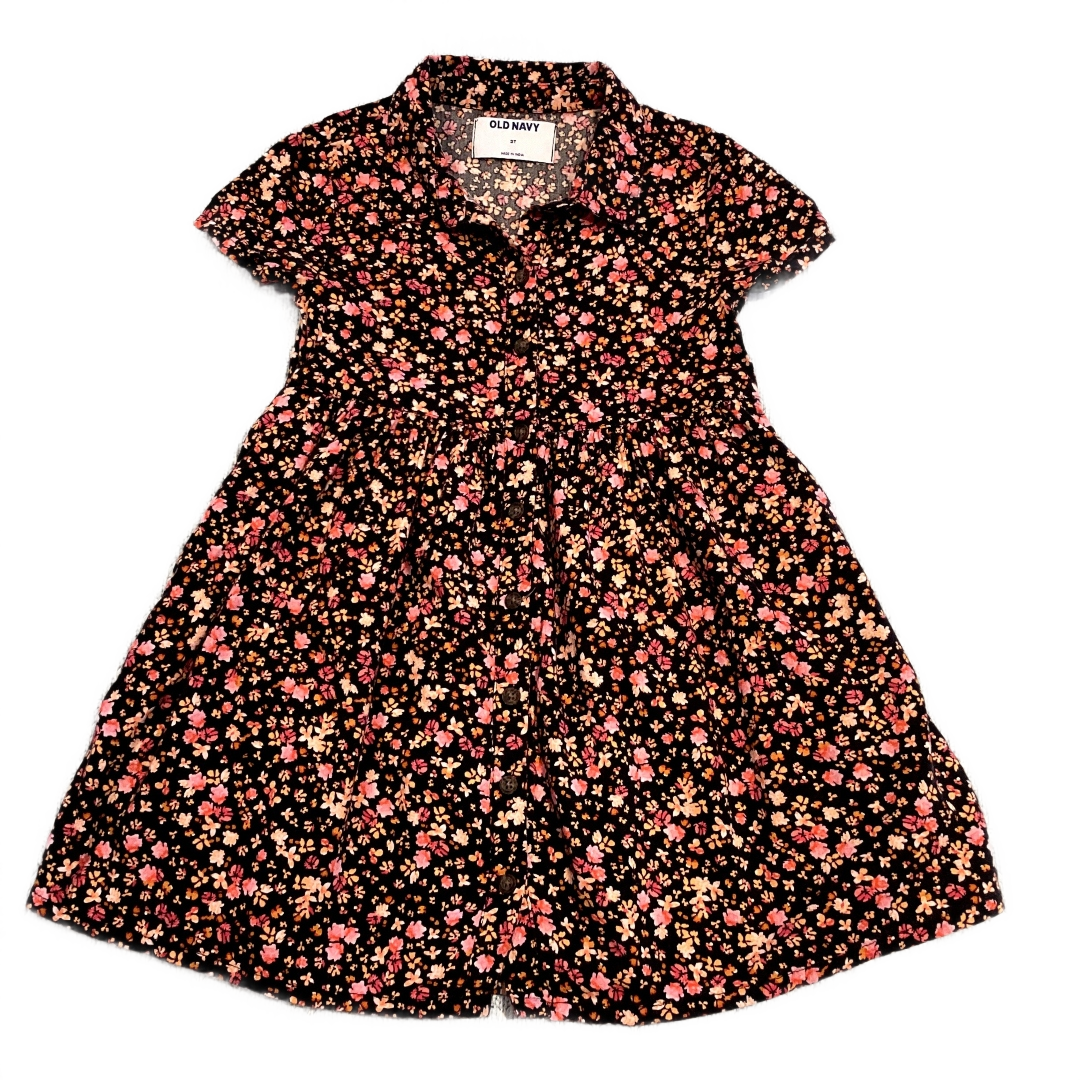 3T Girls Old Navy Black Dress w/Pink/Orange Flowers