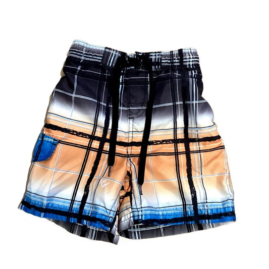 3T Boys Kanu Black/Orange Plaid Swim Trunks