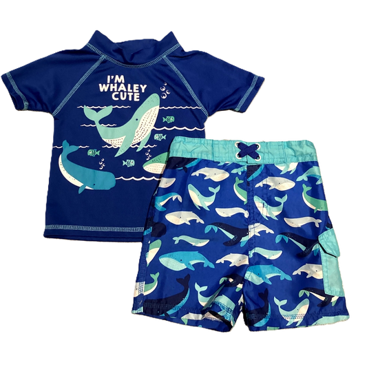 18-24 Boys Mickmack Royal Blue I'm Whaley Cute Swim Shirt w/Matching Trunks