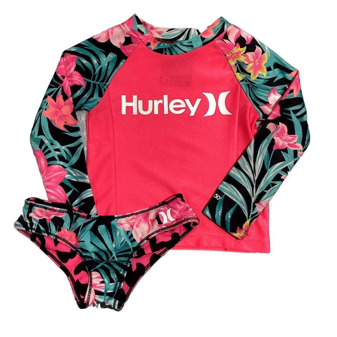 2T Girls Hurley Hot Pink Swim Shirt w/Matching Bikini Bottoms