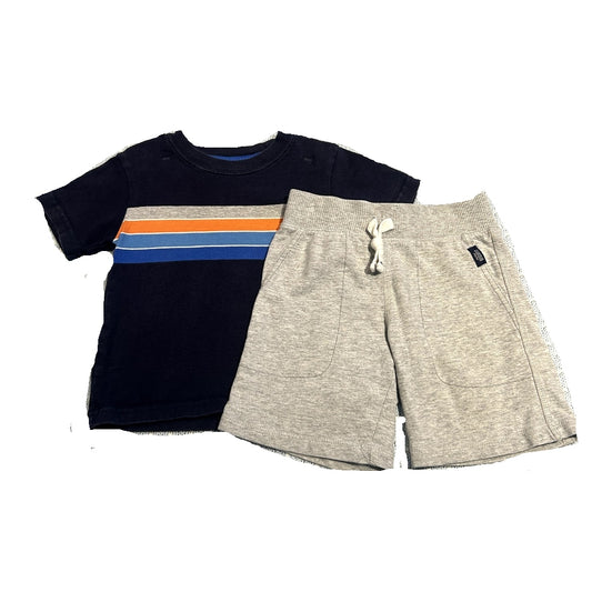 3T Boys Toughskins Navy Tshirt w/Stripes, Carter's Gray Shorts