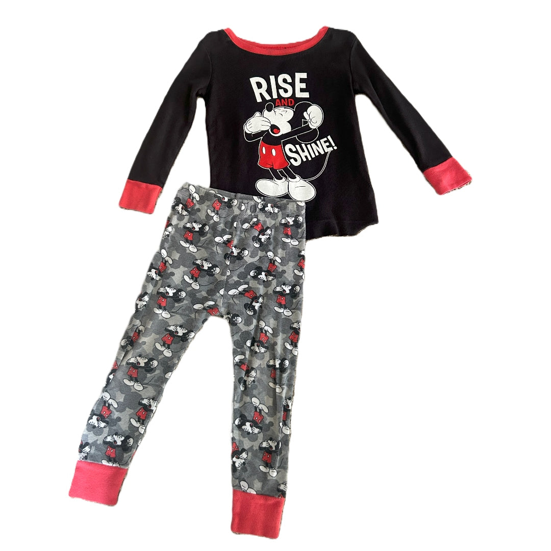 2T Boys Old Navy Black Rise and Shine Mickey Pajamas Set