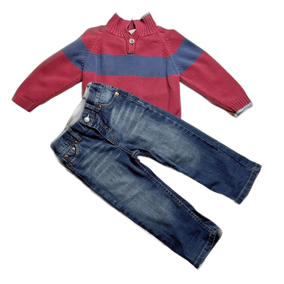 18-24 Boys Gymboree Red Sweater w/Blue Stripe, Levi's Jeans