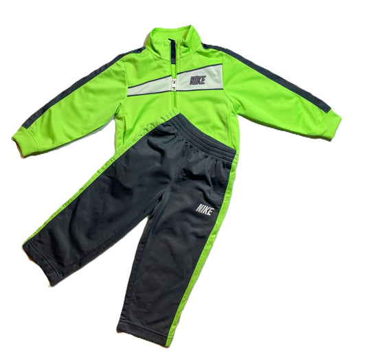 2T Boys Nike Zip Up Neon Green Sweatshirt, Matching Pants