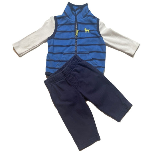 0-3 Boys Carter's Blue Striped Vest Outfit Matching Set