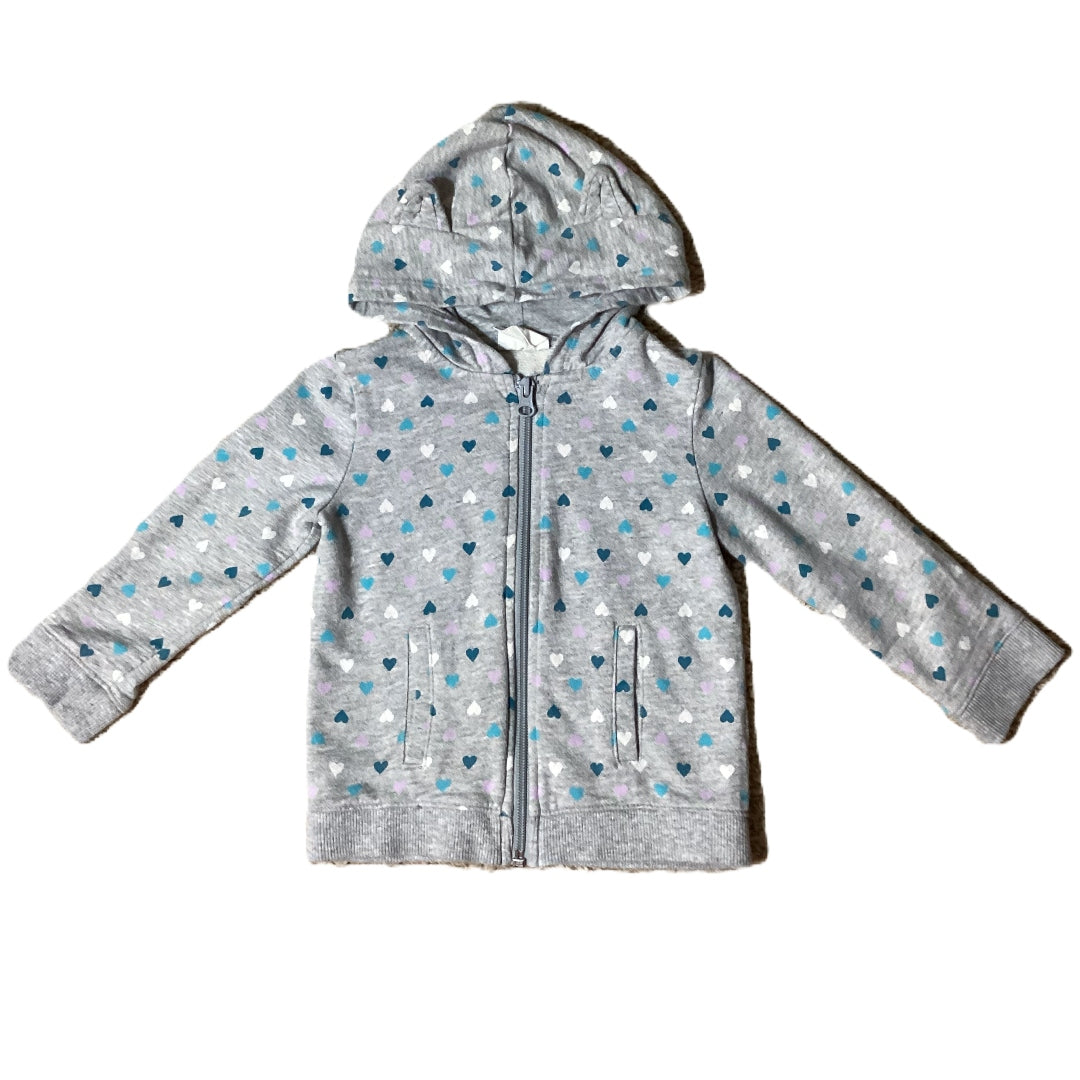 2T Girls Crazy 8 Gray Front Zip Sweatshirt w/Teal Hearts