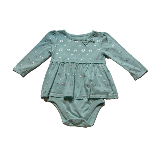 9-12 Girls Garanimals Long Sleeve Aqua/Silver Onesie with Skirt