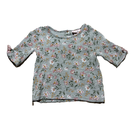 9-12 Girls Little Lass Gray Waffle Knit 3/4 Length Sleeve w/Flowers