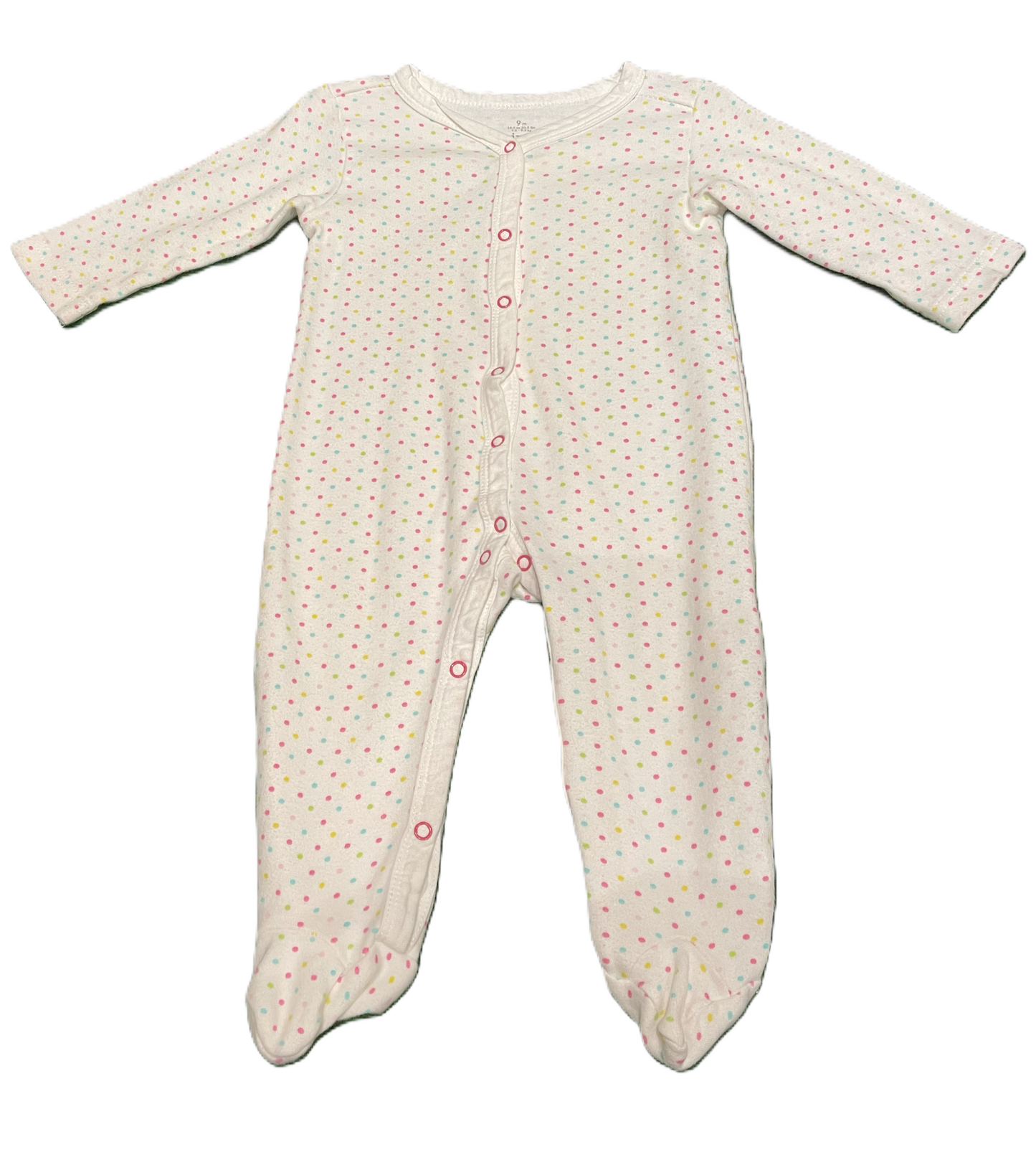 6-9 Girls Mini B White Sleeper w/Colorful Polka Dots