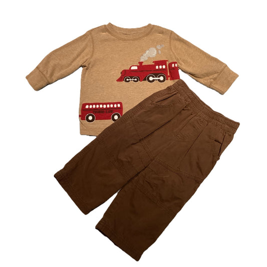 12-18 Boys Gymboree Light Brown Long Sleeve w/Red Train, Circo Brown Pants