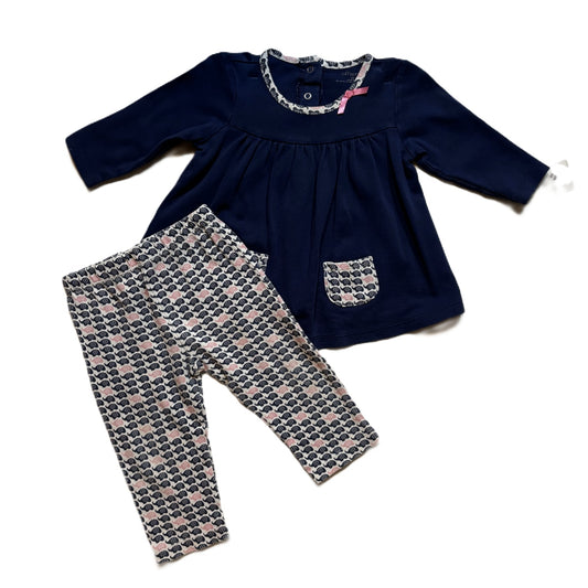 9-12 Girls Offspring Navy Swing Top and Leggings with Elephants