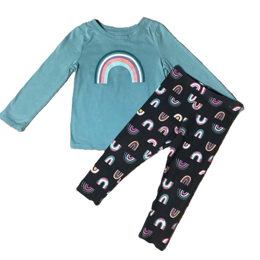 2T Girls Cat & Jack Dark Teal Rainbow Shirt w/Matching Leggings