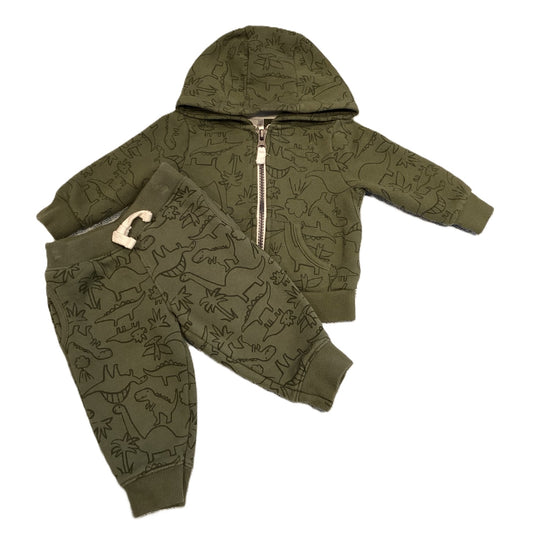 3-6 Boys Carter's Zip Up Olive w/Outline Animals Sweatset