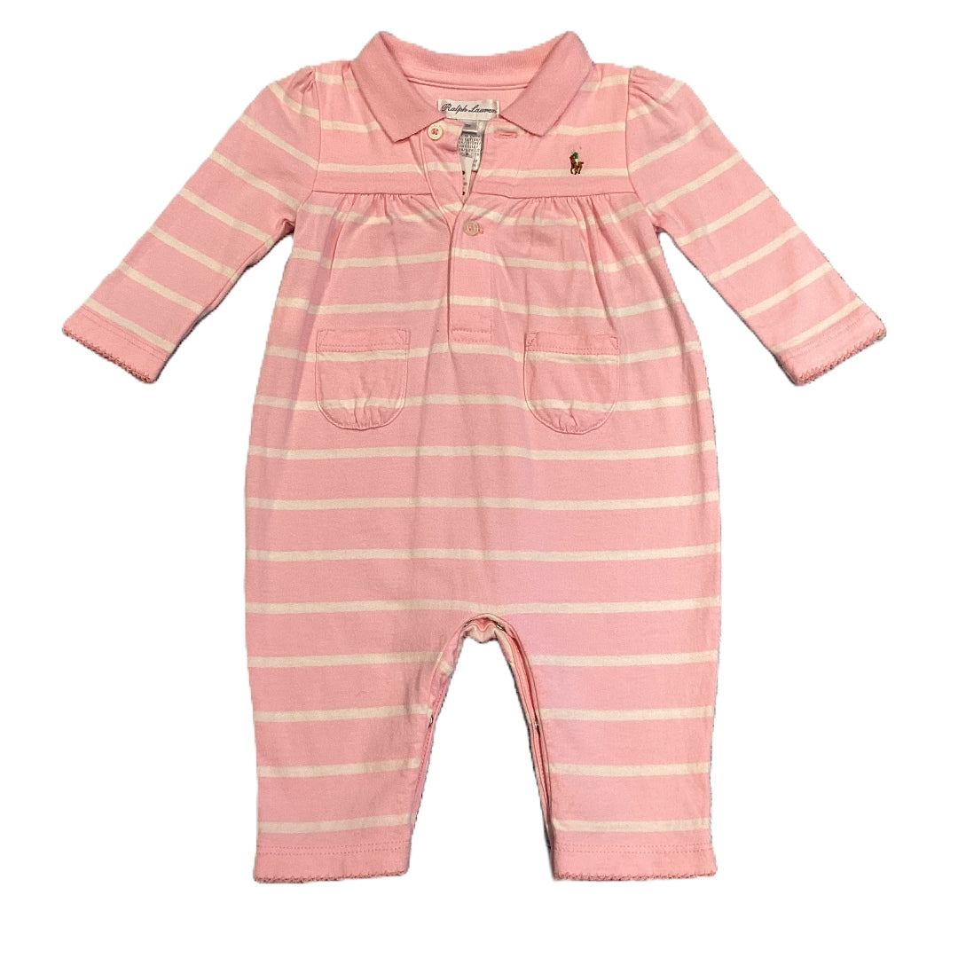 0-3 Girls Ralph Lauren Pink Striped One Piece Outfit